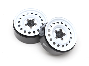 Boom Racing 1.9 Narrow 21mm Badass Classic 16-Hole Steelie & CNC Aluminum Beadlock Wheels w/ Center Hubs (Front) 2pcs White